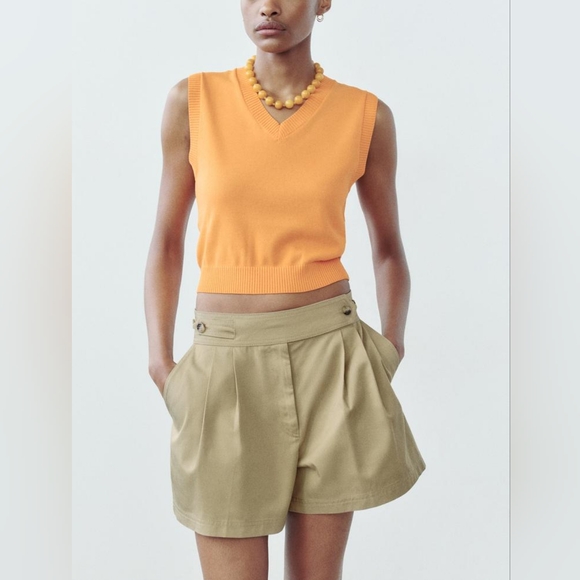 ZARA PLAIN RIB KNIT TOP - Picture 2 of 8